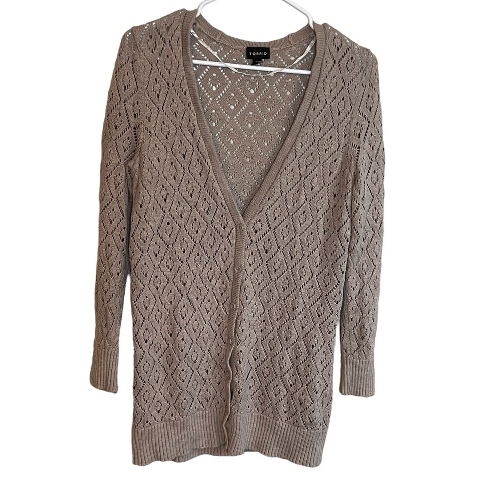 Torrid Tan Beige Taupe Long Sleeve Cardigan Button Size 00